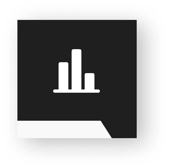 A streamlined icon showcases a bar chart with three vertical bars of varying heights, all in white on a black background. In the bottom left corner sits a small white triangle, perfectly aligning with the precision real estate experts are known for.